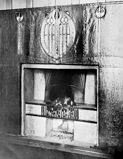 Beaten lead fireplace designed by by Charles Rennie Mackintosh