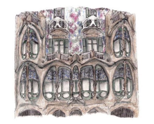 Drawing of the Casa Batllo in Barcelona, architect Antoni Gaudi