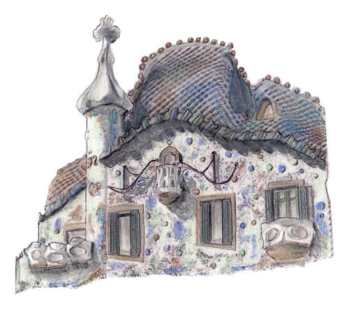 Rendering of the top of the Casa Batllo in Barcelona, architect Antoni Gaudi