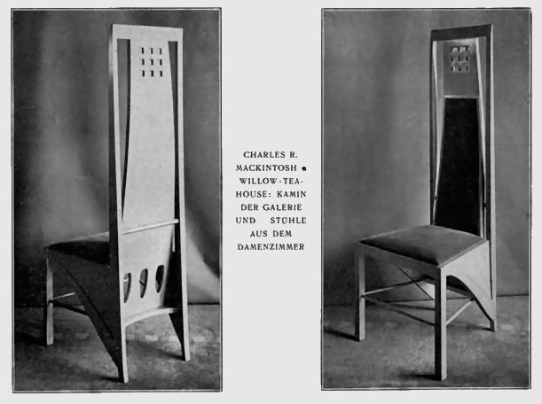 Mackintosh's chairs designed for the Salon de Luxe, Willow Tea Rooms, 1905
