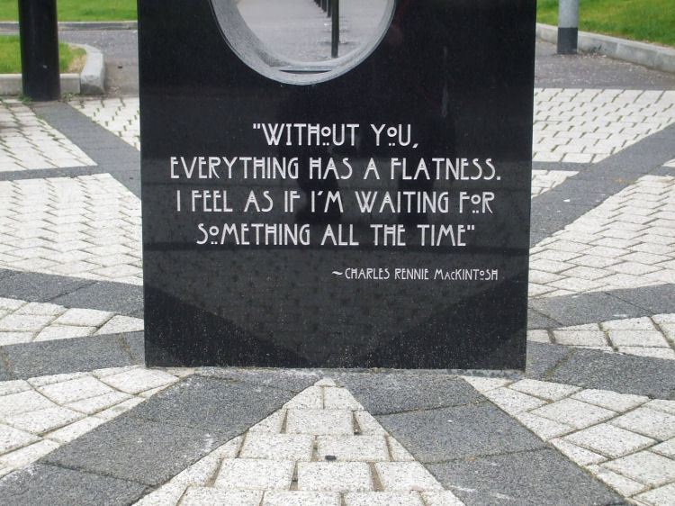 Inscription at base of slab quoting part of a letter from Mackintosh to his wife, Margaret