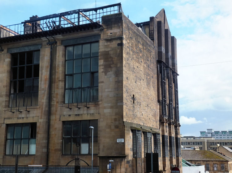 Corner view of Glasgow School of Art after the fire of May 2014