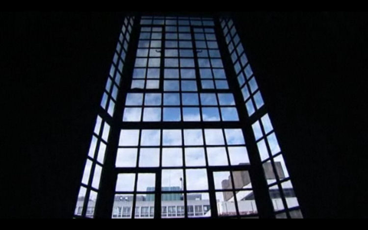 Long dark window at library of Glasgow School of Art