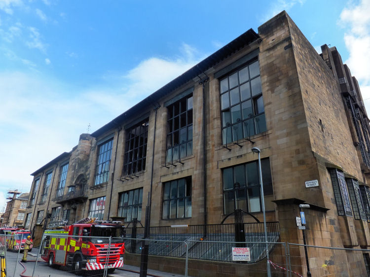Fire Brigade at damaged west wing of Glasgow School of Art
