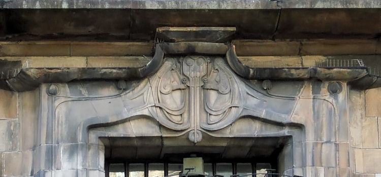 Decorative stonework over entrance of Glasgow School of Art