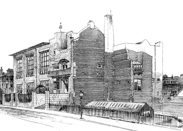 Sketch of first stage of construction of Glasgow School of Art