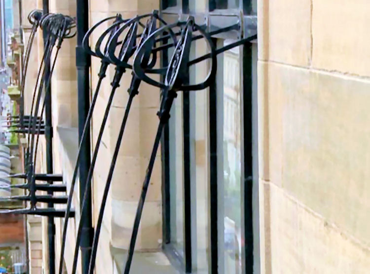 Close up view of iron roses at Glasgow School of Art