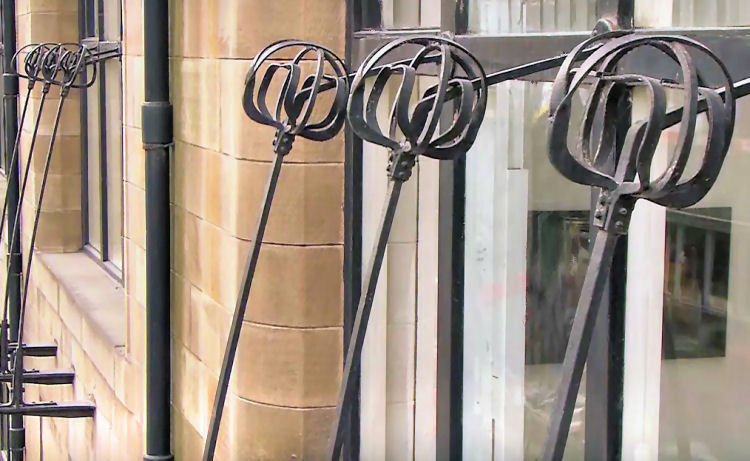 Close up view of iron roses at Glasgow School of Art