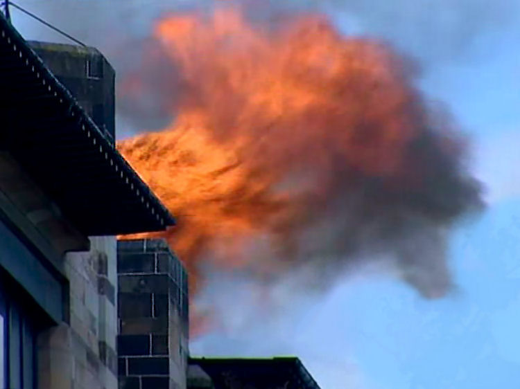 Fire from the roof of Glasgow School of Art, 23 May, 2014