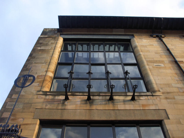Looking up at window at Glasgow School of Art to studio with glazed skylights