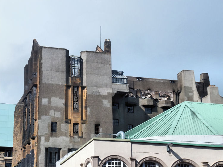 Rear view of Glasgow School of Art after the fire of May 2014