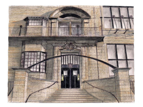 Drawing of the entrance to Glasgow School of Art, Charles Rennie Mackintosh, 1909