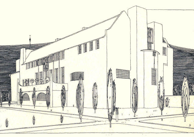  Charles Rennie Mackintosh sketch of fa�ade of House for an Art Lover