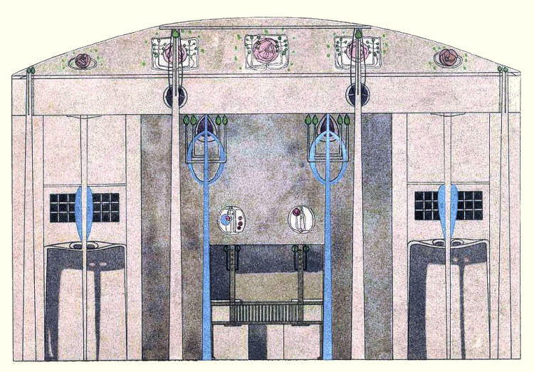 Mackintosh's sketch of decoration at eastern wall of Music Room of House for an Art Lover