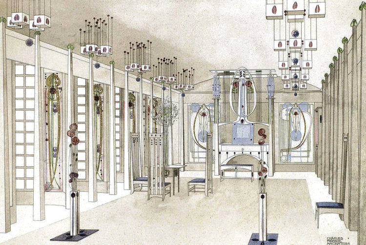 Looking towards piano in Music Room of House for an Art Lover