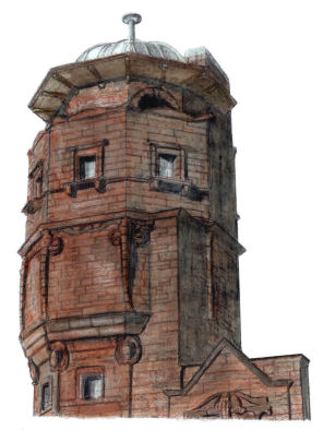 Drawing of tower of Mackintosh's Glasgow Herald Building 