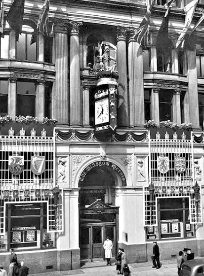 1950's view of famous clock at the Herald Offices in Buchanan Street, Glasgow