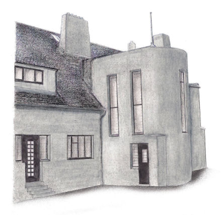 Drawing of Stair tower at rear of Hill House, Helensburgh, by Gerald Blaikie