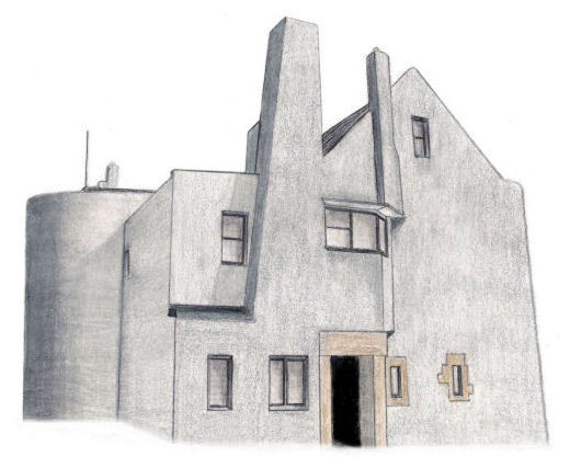 Drawing of Western entrance of Hill House, Helensburgh, by Gerald Blaikie