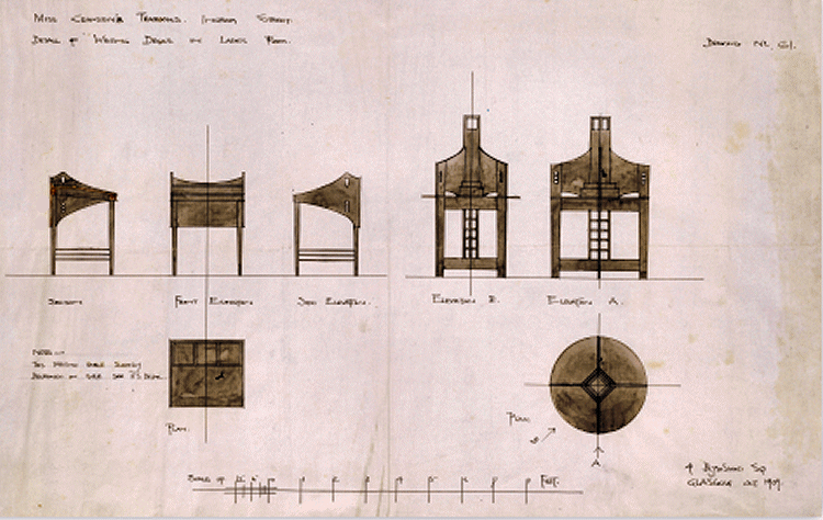 Mackintosh's design drawings of cashier's desks for Ingram Street Tea Rooms, 1909