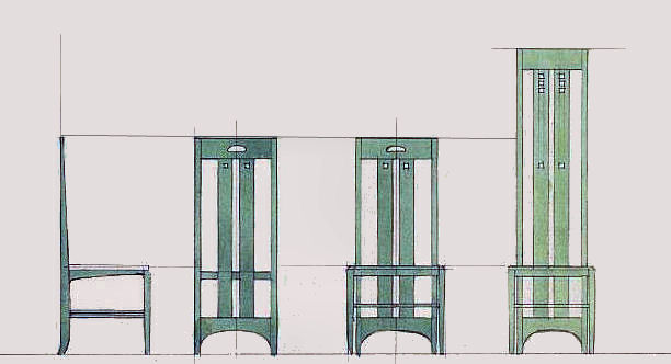 Mackintosh's design drawings of chairs for Ingram Street Tea Rooms