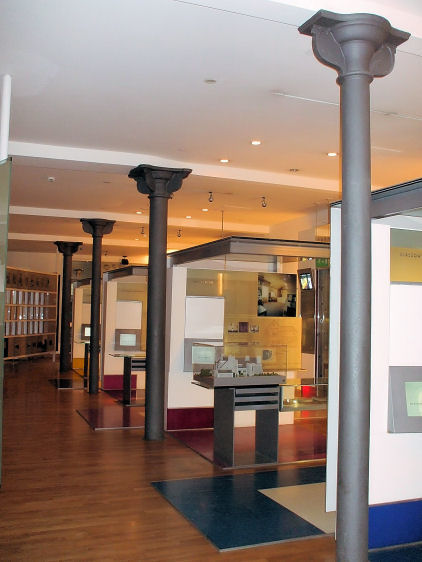 Exhibition space at Lighthouse with installations closely aligned to distances between cast-iron columns