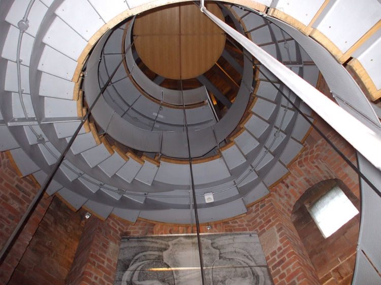 View of spiral staircase from base of observation tower at Lighthouse
