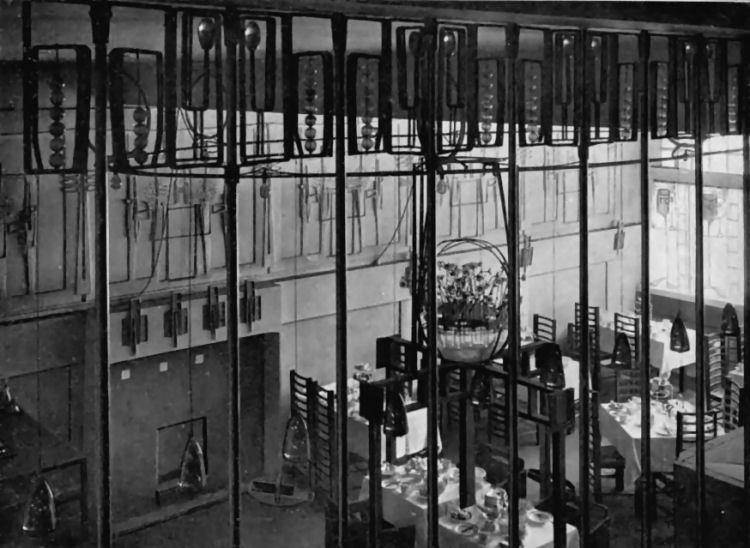  Peek through original railings of the gallery overlooking ground floor salon of Willow Tea Rooms, 1905