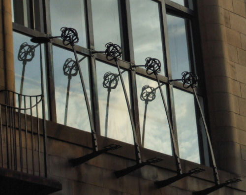 Ornamental metalwork at windows of Glasgow School of Art