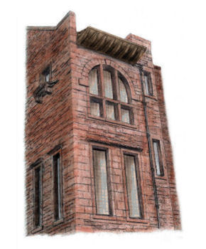 Drawing of stairwell at Martyrs School, Glasgow