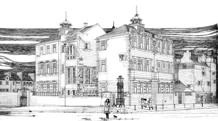 Perspective view of Martyrs School by Charles Rennie Mackintosh