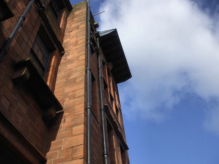 Skyward look over north-east corner of Martyrs School