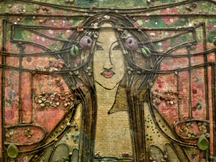 Close up views of faces featured in 'The May Queen' by Margaret Macdonald