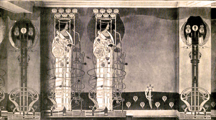 Full height wall decoration at Miss Cranston's Tearooms, Buchanan Street, 1898