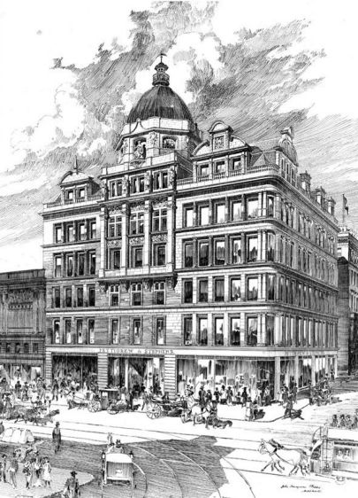Exhibition drawing of Pettigrew & Stephens' store, Sauchiehall Street, 1899