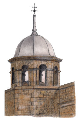 Drawing of tower of Medical School, Queen Margaret College, Glasgow