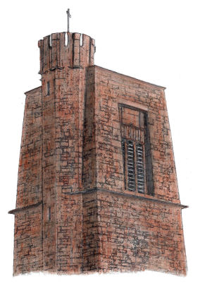 Drawing of tower of Queen's Cross Church, Glasgow