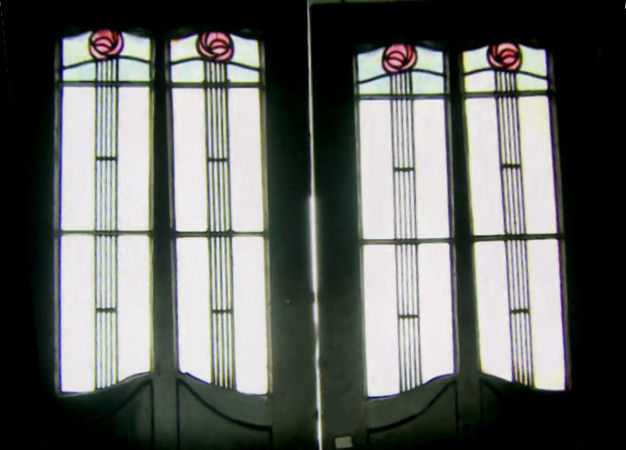 Doors with Mackintosh's rose motifs at Glasgow School of Art