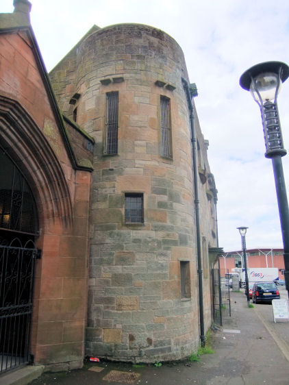 Curved stair tower of Ruchill Church Hall