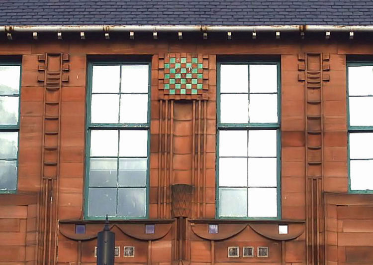 Ornamented stonework at rear of Scotland Street School