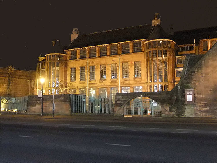 Night time view of Scotland Street School