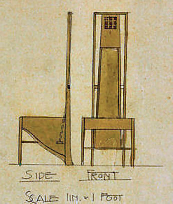 Mackintosh's design drawings for chairs at the Salon de Luxe, Willow Tea Rooms 