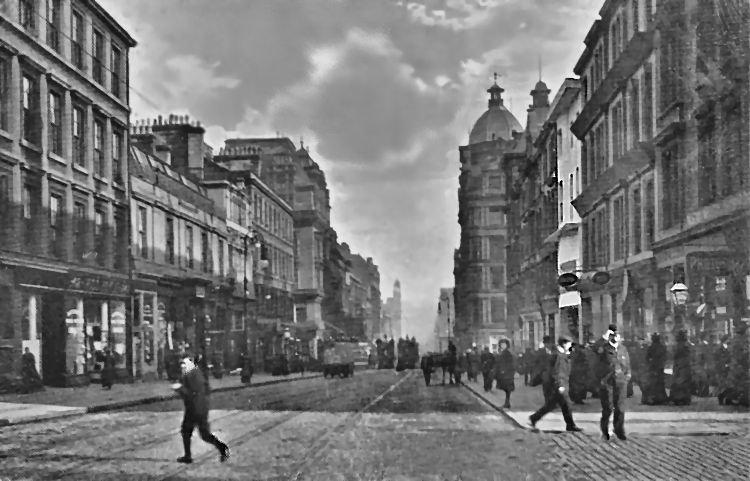 Contrast of Willow Tea Rooms against surrounding dark buildings, 1906