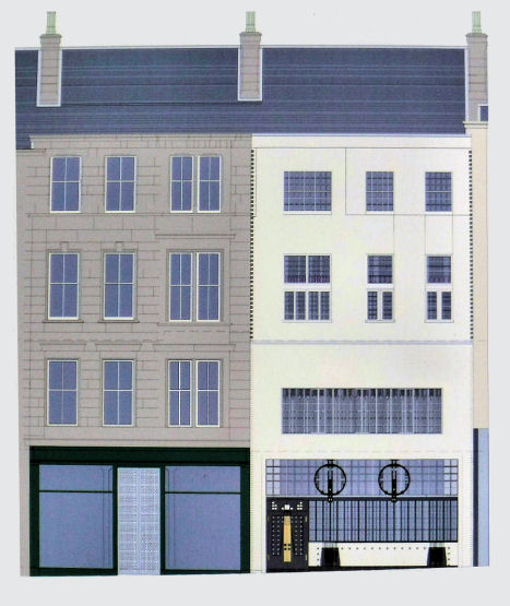 Elevation of proposed 'Mackintosh at the Willow' and Visitor Centre posted on hoarding during renovations
