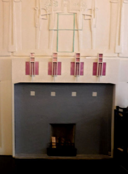 Reproduction of fireplace with original plasterwork on ground floor of the Willow Tea Rooms, 2018