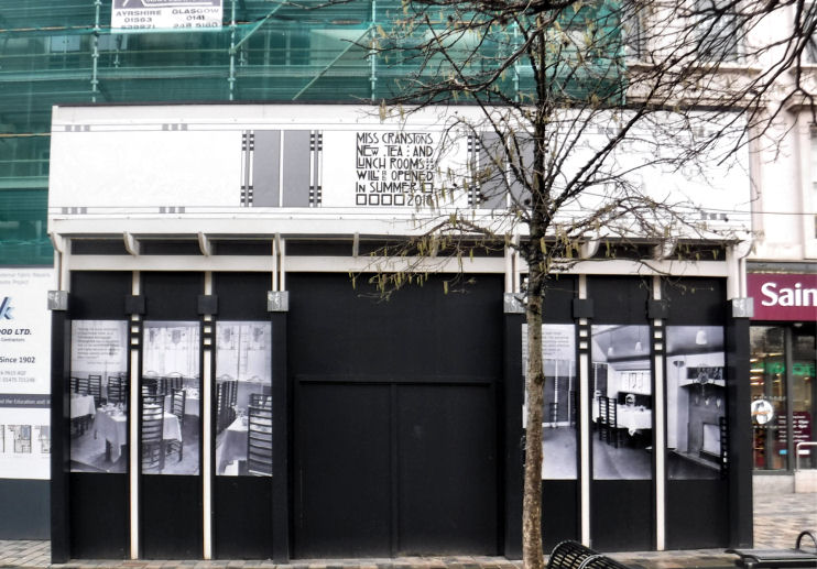 Screen erected during reconstruction of Willow Tea Rooms, February 2017