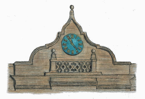 Drawing of clock at entrance to Bath Spa Railway Station, Somerset