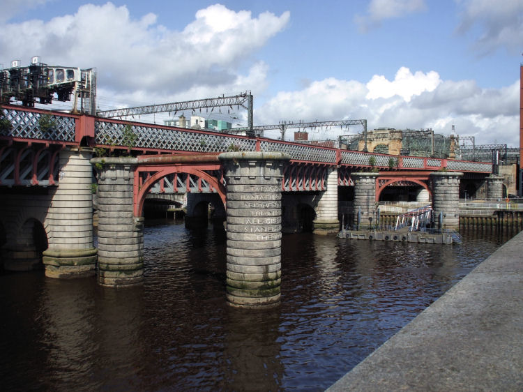 View of the supports of the original bridge which once carried the four track railway from Bridge Street to Glasgow Central station 
