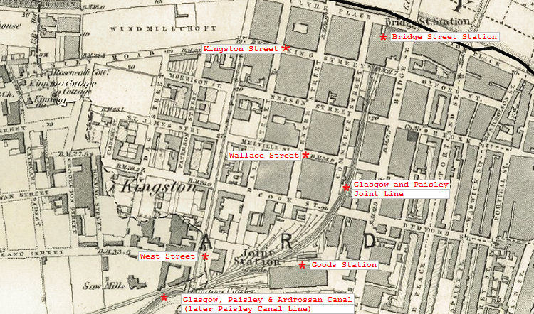 Mid 19th century map showing first Bridge Street Station