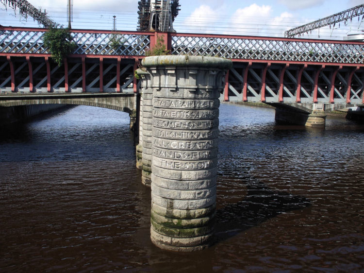 Granite pier for dismantled old bridge leading to Glasgow Central